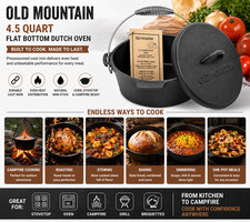 Old Mountain 4.5 Qt Cast Iron Dutch Oven Preseasoned Flat Bottom w Lid picture