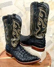 VTG Los Altos Mens Genuine Crocidile Tail Cowboy Boots 10 EE Wide Black Y2K EUC picture