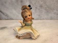 Vintage Napcoware Bloomer Girl In Green Dress Gold Accents Figurine 1950's C6730 picture