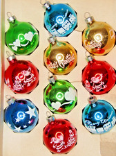 Lot VTG Glass Stencil Pictured TOY SANTA TRAIN BALL Christmas Ornaments Franke picture