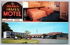 James DeLuxe Motel Monroe NY Postcard Room Neon Sign 1960s Multiview Phone Booth picture