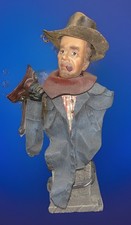 Vintage Cowboy Wrangler Resin Figurine Holding Saddle & Smoking Cigar 10” Tall picture