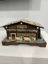 Vintage Wooden Swiss Cabin Chalet Music Box Plays Somewhere My Love. picture