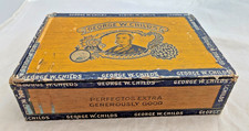 VTG 1930s George W. Childs Perfectos Extra Wooden Cigar Box 50 Ct Tobacco 8.5'' picture