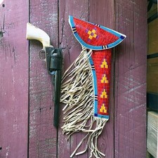 Native American Beaded Gun Cover Pistol Case Western Leather Handmade picture