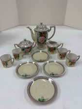 Antique Chikaramachi Japan Hand-Painted Raised Tea Set - Teapot, Sugar & Creamer picture