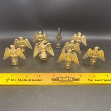 Lot of 8 Vintage Brass Eagle Finials + 1 Spear Topper Lamp Flag Pole Parts picture