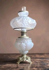 ANTIQUE GWTW OIL LAMP- HANGING GRAPE SATIN-ELECTRIFIED BANQUET Lamp 26.5