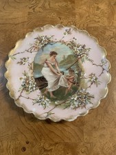 Vintage Antique Bavarian Style Cupid Woman Pink Plate Gold Gilt Flowers Unsigned picture