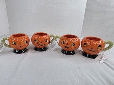4 Johanna Parker Pumpkin FOUR Tea Cups NEW in BOX JACK O LANTERN MINT HALLOWEEN picture