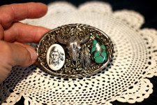 Herman Secatero heavy vintage Navajo sterling silver turquoise belt buckle picture