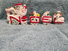 Vintage Commodore N-O-E-L Express Santa Train Candle Holders Japan Reindeer picture