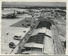1952 Press Photo Damage caused on flight line by Wake Island typhoon picture