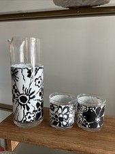 Georges Briard MCM Black White Floral Highball Cocktail Pitcher + 2 Glasses picture
