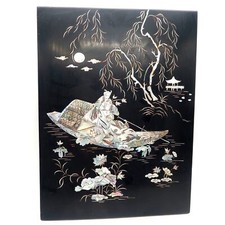 Asian Lacquer and Mother of Pearl Abalone Wall Panel Vintage 16 in by 12 in picture