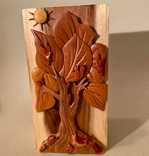 Carver Dan's Tree of Life Puzzle Box Hand Carved Felt Lined Secret Compartment picture