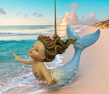 4” Baby Boy Mermaid glitter Fin Beads Tail Fin Ornament Christmas Beach Coastal picture