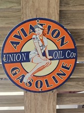 VINTAGE UNION OIL PORCELAIN SIGN AVIATION GASOLINE CAR MOTOR SERVICE SUPPLY 12