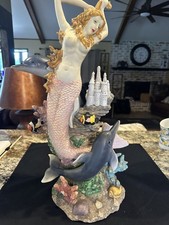 Vintage Veronese Design Mermaid of the Cove Statue with Dolphins and Castle 20