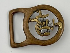 Vintage Abstract Pattern Brutalist Hippie Brass Bronze Belt Buckle Hammered picture