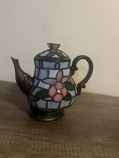 Vintage Tiffany Style Stained Glass Teapot  Table Lamp 6