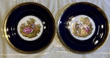 LIMOGES CASTEL PLATE  (SET OF 2) Vintage Cobalt Blue 22k Gold Porcelain 9 7/8in picture