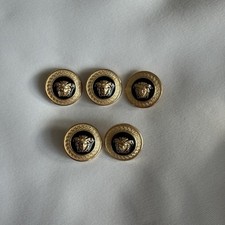 Vintage Versace Medusa Head Buttons 15mm Set Of 5 Gold Black Enamel Blazer Coat picture