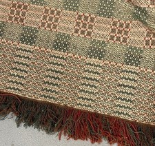 antique coverlet center seam 4 color red green brown  80x98  19th original picture