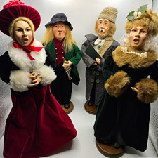 Set of 4 Vtg Christmas Caroler Victorian Style Figurines on Wooden Bases 1990's  picture
