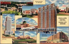 Vintage 1950 Kansas City MO Phillips Hotel Linen Postcard Collage picture