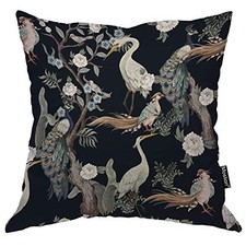 Moslion Throw Pillow Cover Birds Peacock Flowers 20