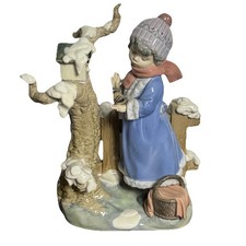 Lladro “Winter Frost” Winter Scene Birds Girl 1985 Porcelain Figurine 10” picture