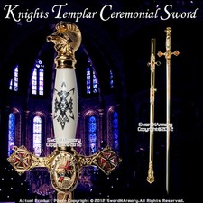 Masonic Knights Templar Ceremonial Sword Gold Fittings Red Crosses 31
