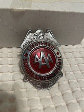 Vintage AAA School Safety Patrol Lieutenant Red Metal Pin-On Badge pristine picture