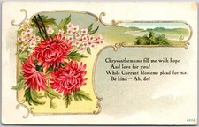 1911 Chrysanthemum Currant Blossomss Greetings and Wishes Card Posted Postcard picture