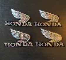(4) Vintage 1970s Honda Motorcycles Wing Prismatic Silver Decal Sticker 4.5” picture
