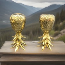 Pair Vintage Brass Pineapple Candleholders Hollywood Regency Style New Old Stock picture