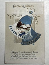 Vintage 1916 International Art Christmas Postcard Snowy Bell Scene picture