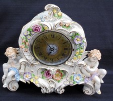 Antique Von Schierholz Handmalerei Porcelain German Mantle Clock Cherubs picture