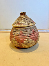 Antique Makah Native American Lidded Basket Pacific Northwest Woven Cedar Grass picture
