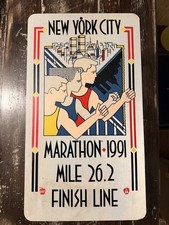 Vintage 1991 NYC Marathon Official Metal Course Sign - Mile 26.2 Finish Line DOT picture