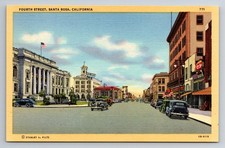 CA, Santa Rosa, Fourth Street, Old Cars, Linen, Vintage Postcard picture