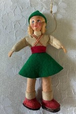 Vintage Miniature Mid Century Cloth Bavarian Girl Doll Felt Christmas Ornament picture