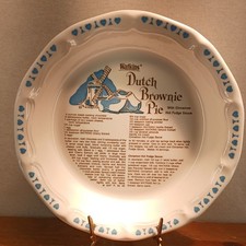 Watkins Dutch Brownie Pie Recipe Ceramic Pie Plate 11in 1983 Blue/White MW/DS picture