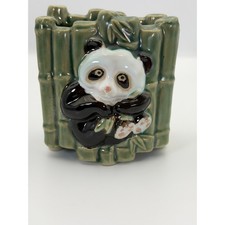 Vintage Ceramic Panda Bamboo Planter Wall Pocket Vase Brush Holder Green Glaze picture