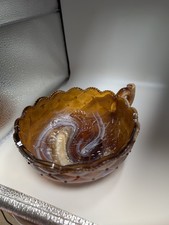 VINTAGE IMPERIAL GLASS HEAVY CARMEL SLAG NAPPY/ CANDY DISH picture