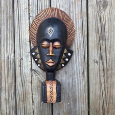 Vintage Hand-Carved Wooden Head Sculpture – African Tribal Style Folk Art 16” picture