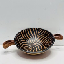 Zambian Hand Carved Zebra Print Wooden Bowl picture