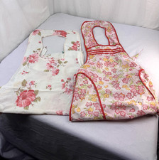 2 Vtg Full Bib Full Aprons Home Made Sewn Pinafore Kitchen Smock Floral FreeShip picture