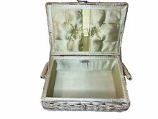 Vintage DRITZ Wicker Rattan Handled Sewing Box Basket Satin Lining and Tray picture